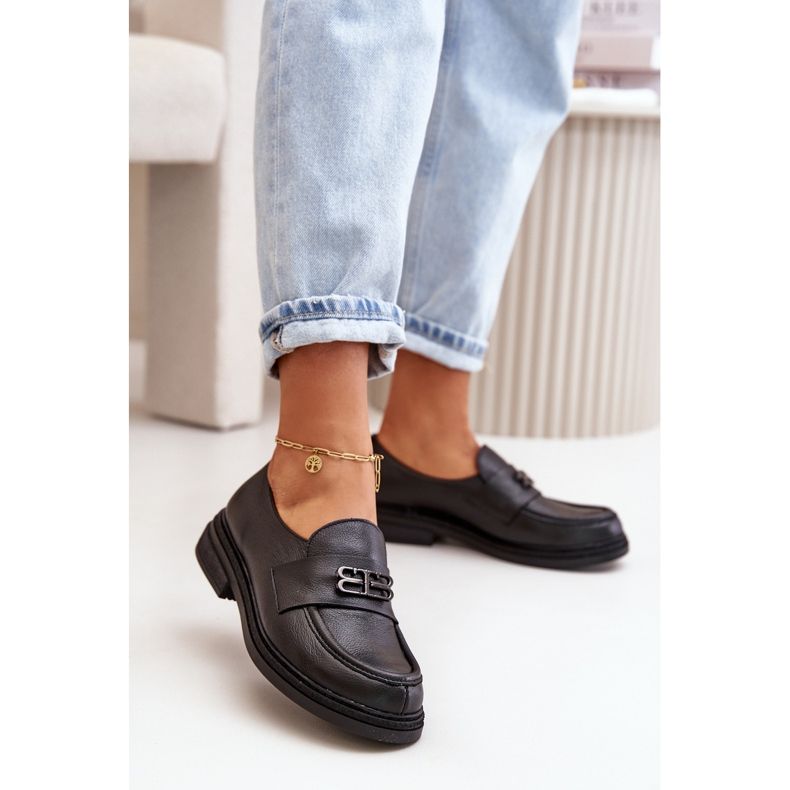 Zazoo 20174 nahkaiset tyylikkäät tasakorkoiset kengät, musta 2