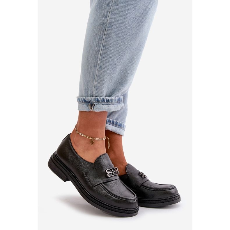 Zazoo 20174 nahkaiset tyylikkäät tasakorkoiset kengät, musta 1