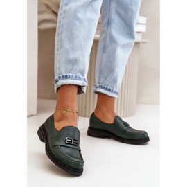 Zazoo 20174 nahkaiset tyylikkäät tasakorkoiset kengät, tummanvihreä 2