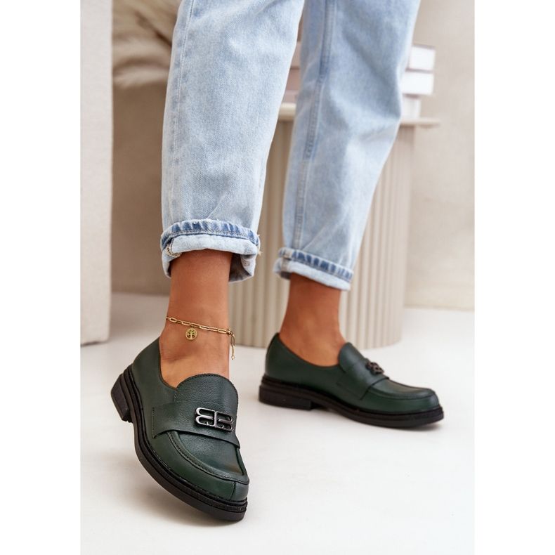 Zazoo 20174 nahkaiset tyylikkäät tasakorkoiset kengät, tummanvihreä 2