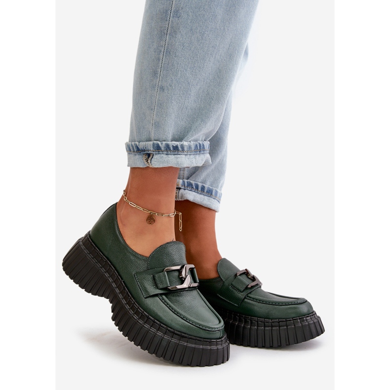 Zazoo 20176 naisten mokasiinikengät, luonnonnahkaa, tummanvihreä 1