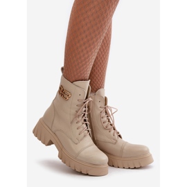 Zazoo 60486 eristetyt nahkaiset työntekijänilkkurit kultaisilla yksityiskohdilla vaalea beige 1