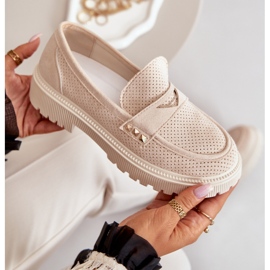 Naisten harjakattoiset kengät Mokasiinit Vaalea beige Tannes 2