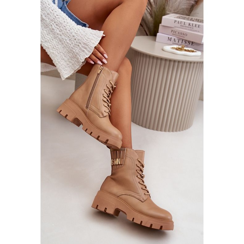 Naisten työntekijöiden nilkkurit vetoketjulla, nauhoitettu, beige Eco-nahka Naolani 2