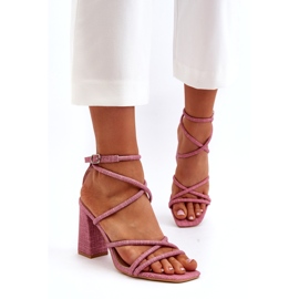 Naisten sandaalit postitse vaaleanpunaiset raidat vaaleanpunainen 2