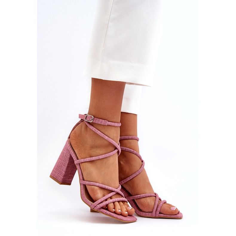 Naisten sandaalit postitse vaaleanpunaiset raidat vaaleanpunainen 1