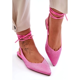 Sidotut naisten balleriinit, jotka on koristeltu vaaleanpunaisella zirkonilla vaaleanpunainen 1