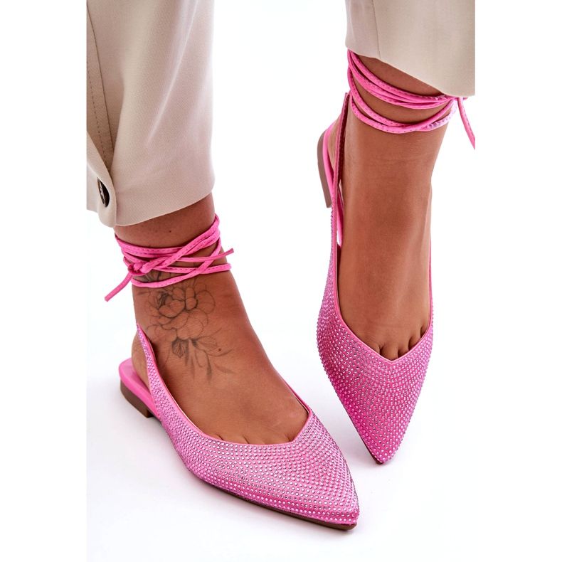 Sidotut naisten balleriinit, jotka on koristeltu vaaleanpunaisella zirkonilla vaaleanpunainen 1