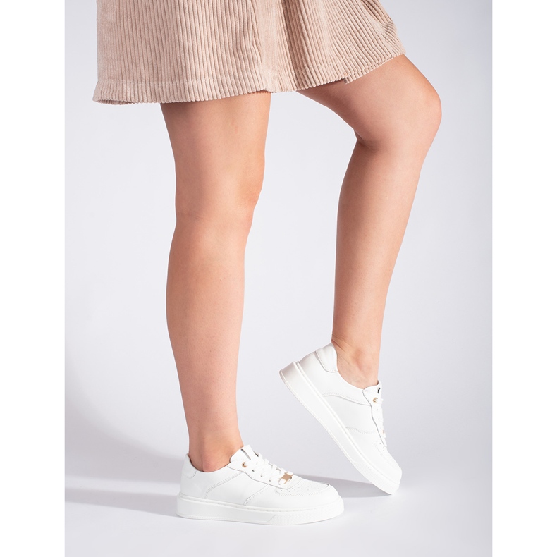 Naisten valkoiset nahkaiset urheilukengät valkoinen 1