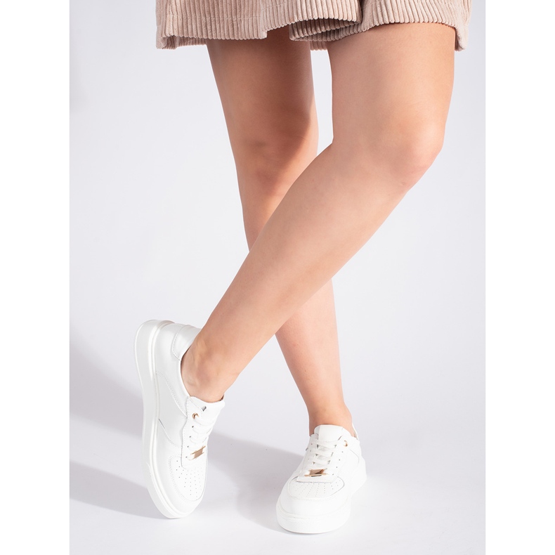 Naisten valkoiset nahkaiset urheilukengät valkoinen 2