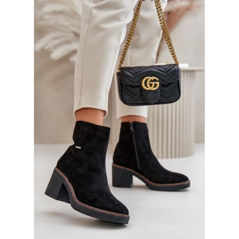 Naisten nilkkurit korkealla kantapäällä eristetty Eco Suede Black Arkesia musta 2