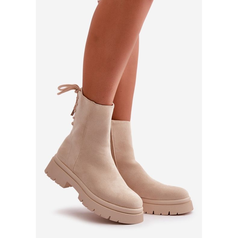 Beige Lakyta Suede tasakorkoiset nilkkurit 1