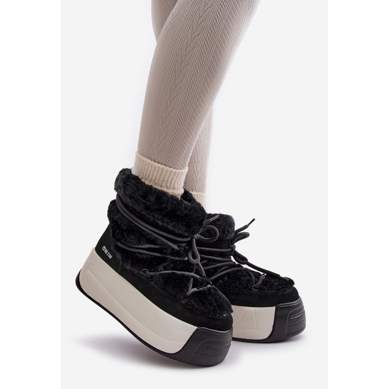 Naisten nahkaiset lumisaappaat paksulla pohjalla ja turkisella Big Star OO274A206 Musta 1