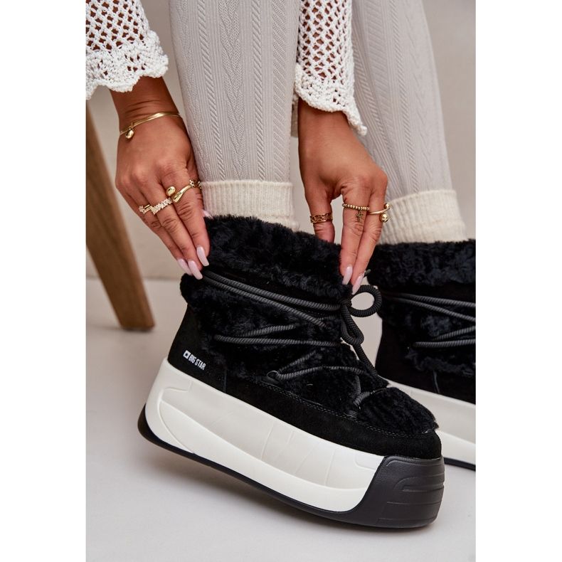 Naisten nahkaiset lumisaappaat paksulla pohjalla ja turkisella Big Star OO274A206 Musta 2