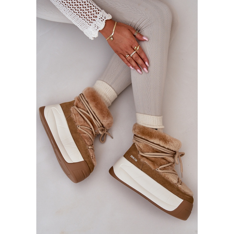 Naisten nahkaiset lumisaappaat paksulla pohjalla ja turkisella Big Star OO274A207 Ruskea beige 2