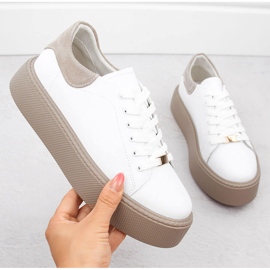 Valkoiset Filippo DP6119 naisten nahkaiset urheilukengät alustalla valkoinen 2