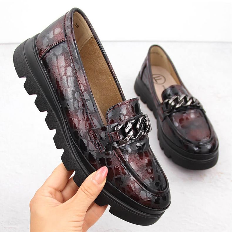 Naisten nahkakengät, mokasiinit ketjulla, viininpunainen Filippo DP6467 1