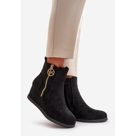 Eristetyt kiila saappaat koristeellisella vetoketjulla, Eco Suede Black Leretha musta 1