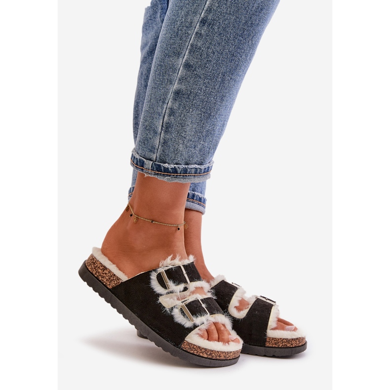 Naisten tossut Varvastossut soljet ja turkista, musta Ezilena 1