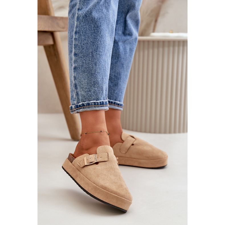 Naisten alustan varvastossut kultaisella soljella, tumma beige Terilaina 2