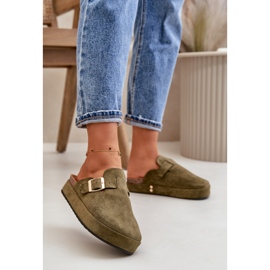 Naisten alustan varvastossut kultaisella soljella, tummanvihreä Terilaina 2