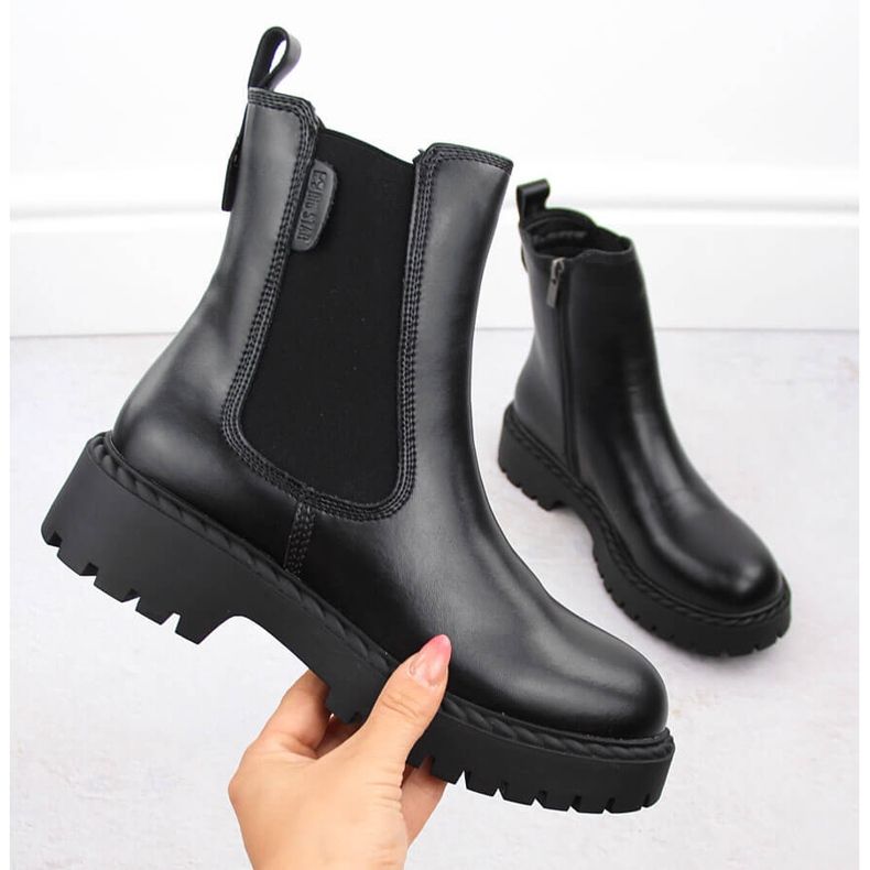 Naisten nahka, eristetty musta Chelsea saappaat Big Star OO274109 1