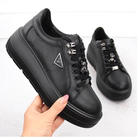 Mustat nahkaiset naisten kengät alustalla Filippo DP6382 1