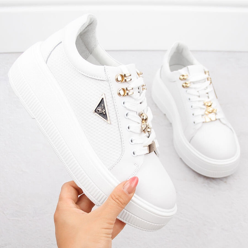 Valkoiset naisten nahkakengät alustalla Filippo DP6382 valkoinen 1