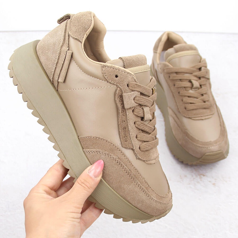 Naisten nahkaiset urheilukengät, beige, Artiker 55C0022 1