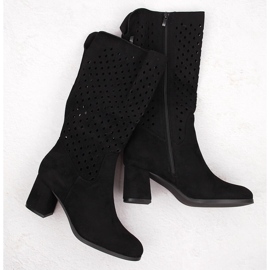 M. DASZYŃSKI Mustat mokkanahkaiset harjakattoiset saappaat M.Daszyński SA156-10B 1