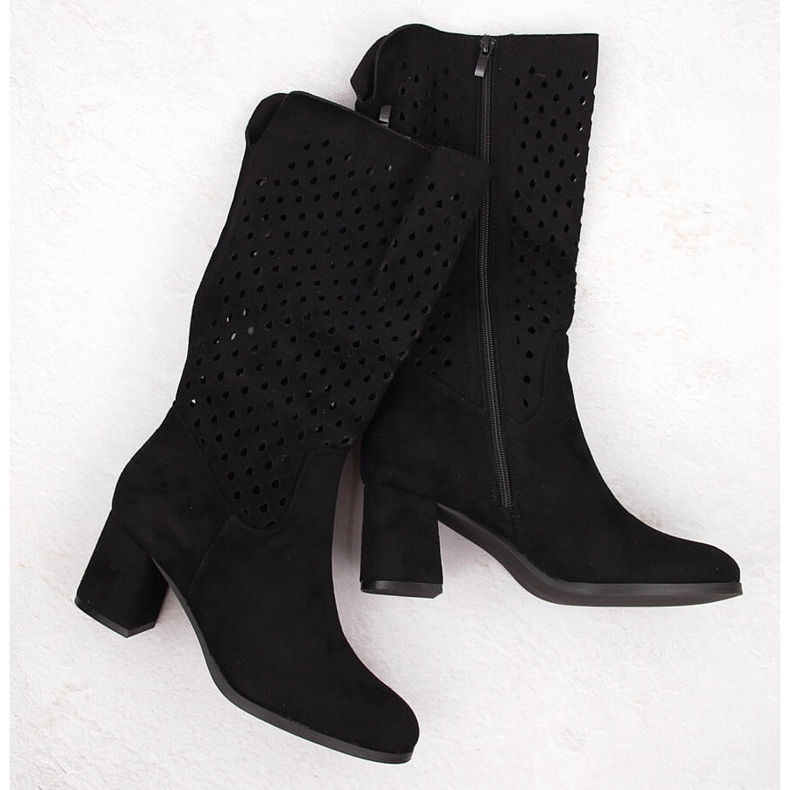 M. DASZYŃSKI Mustat mokkanahkaiset harjakattoiset saappaat M.Daszyński SA156-10B 1