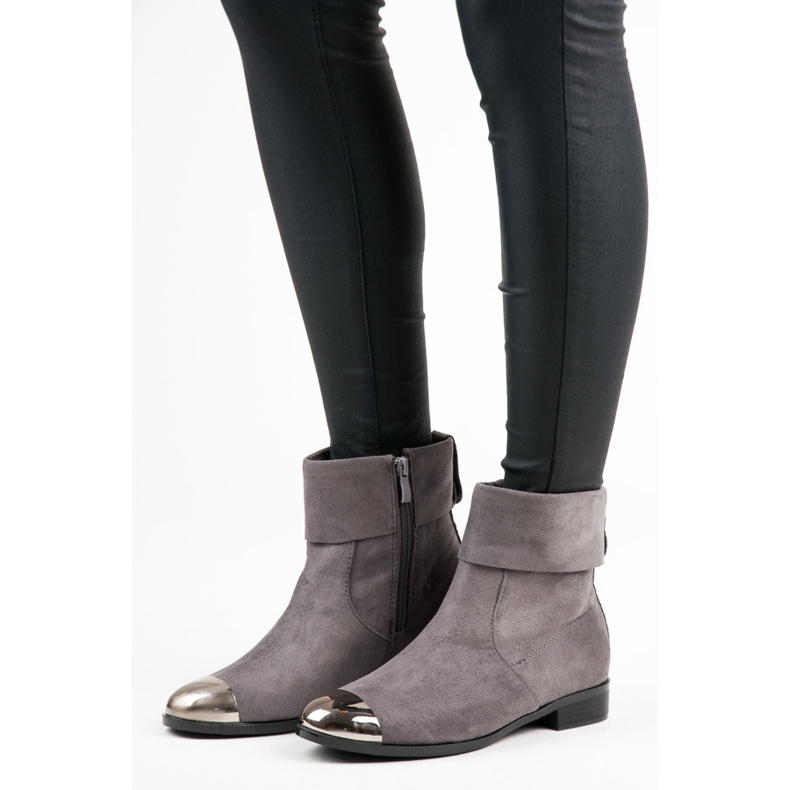 Ideal Shoes Suede nilkkurit vetoketjulla harmaa 1