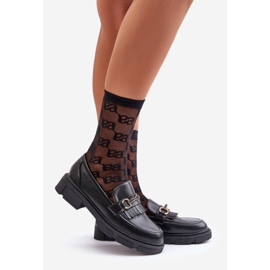 Naisten mokasiinit koristeellisella, ekologisella nahalla, mustalla tialoraella 1