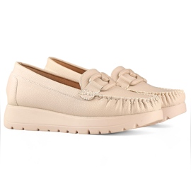 Beiget naisten mokasiinit eko-nahasta alustalla, nahkainen pohjallinen 1