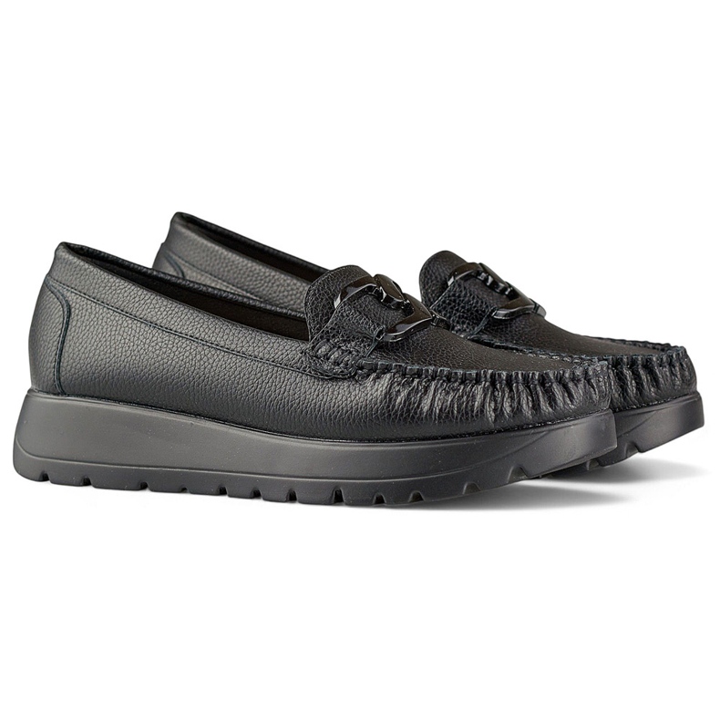 Mustat naisten mokasiinit eko-nahasta alustalla, nahkainen pohjallinen 1