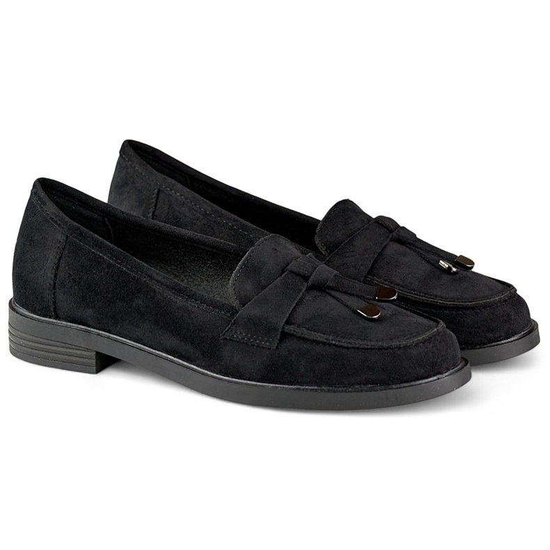 Mustat mokkanahkakengät tasaisella pohjalla 1