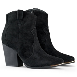 Mustat klassiset naisten mokkanahkaiset cowboy-saappaat korkealla korolla 1