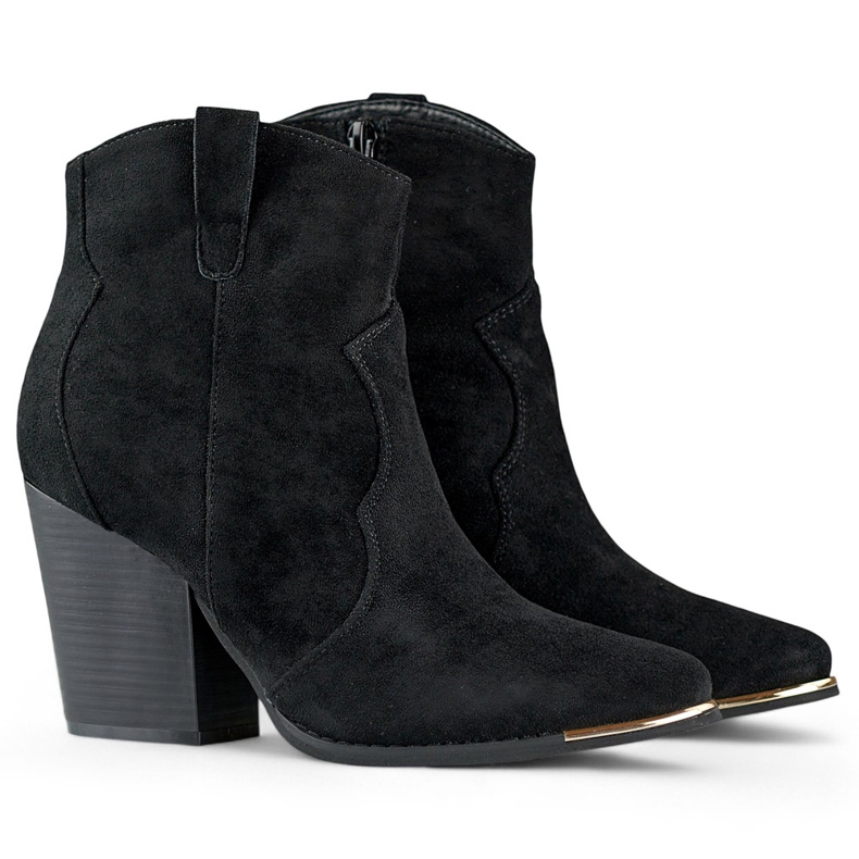 Mustat klassiset naisten mokkanahkaiset cowboy-saappaat korkealla korolla 1