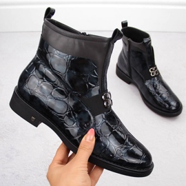 Naisten kiiltonahkaiset nilkkurit, musta, Potocki 12544 1