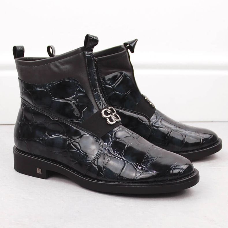 Naisten kiiltonahkaiset nilkkurit, musta, Potocki 12544 2