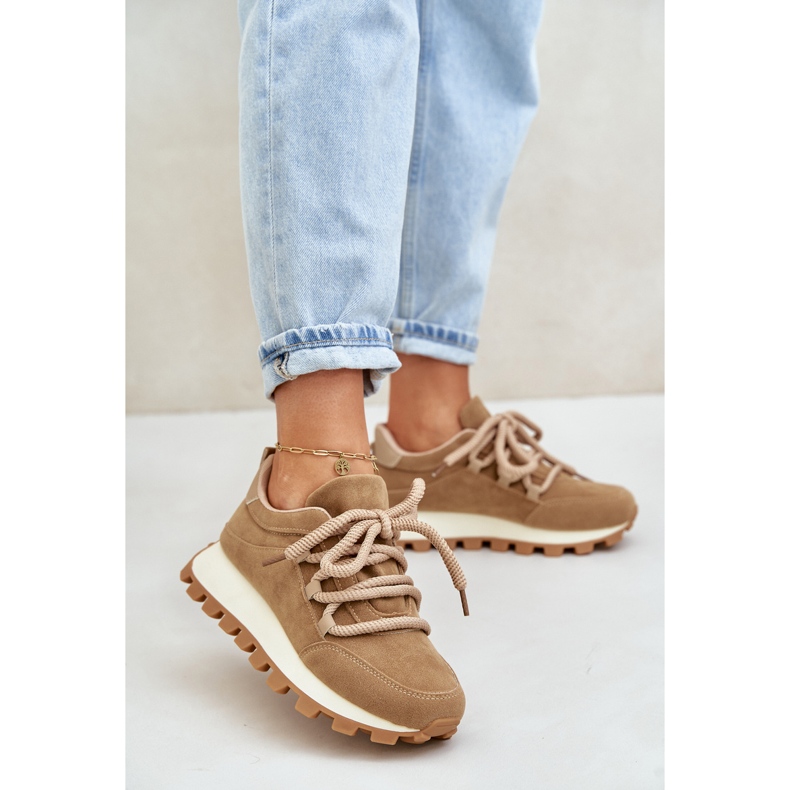 Urheilukengät Tennarit alustalla eko-mokkanahkaa, ruskea Riadella beige 2