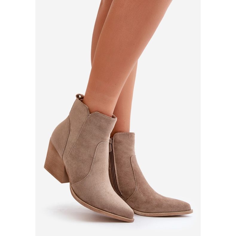 Eristetyt Eco Suede Cowboy-saappaat vetoketjulla, tumma beige Virtris 1