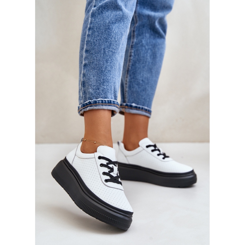 Naisten urheilukengät alustalla, luonnonnahkaa, valkoinen 41470 Vinceza 2