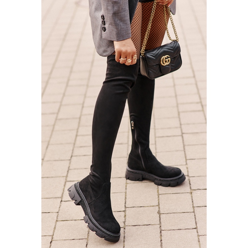 Naisten ylipolven saappaat Eco Suede Black Irithalla musta 2