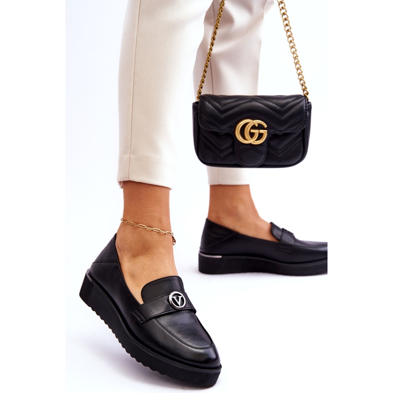 Naisten Vinceza-nahkaiset mokasiinit, joissa matala kiila, musta 2