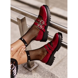 Naisten kengät hihnalla Patentti Burgundy Terione punainen 1