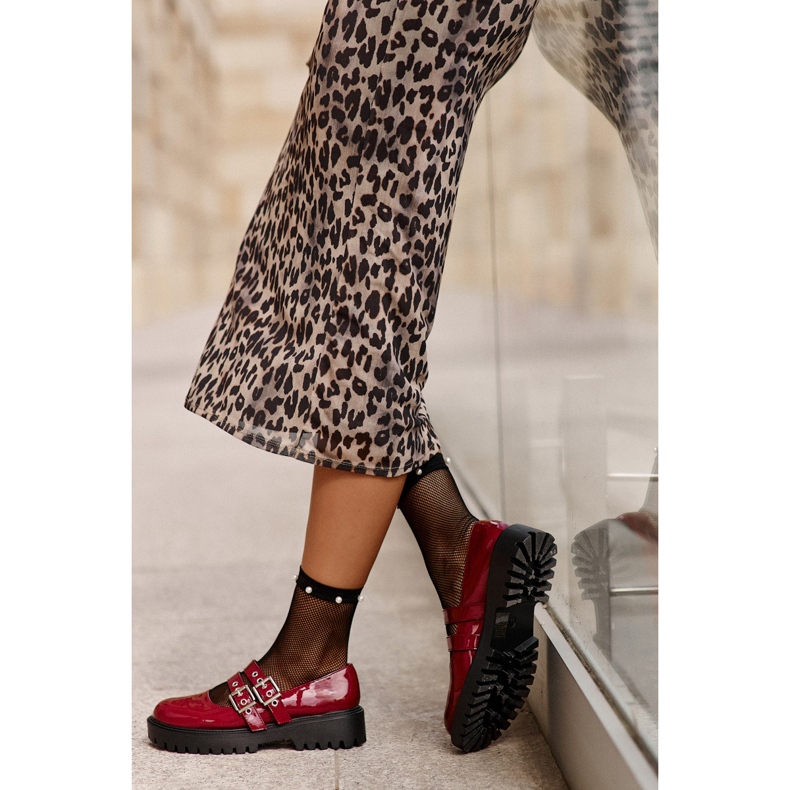 Naisten kengät hihnalla Patentti Burgundy Terione punainen 2