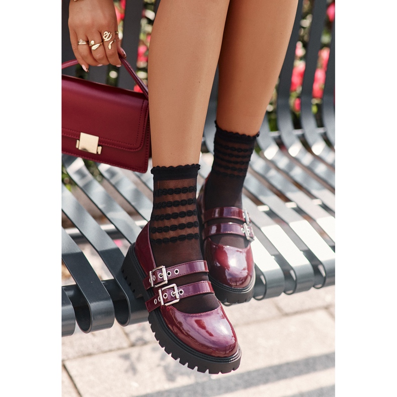 Naisten kengät hihnalla Patentti Burgundy Terione punainen 2