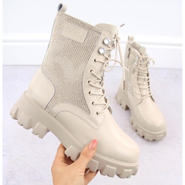 Naisten nahkaiset nilkkurit strassit, beige Goe OO2N4108 1