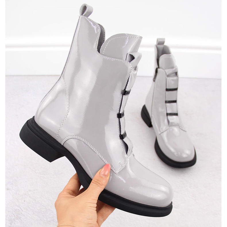 Naisten kiiltonahkaiset nilkkurit, harmaa Vinceza 66678 1